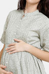 Coucou Maternity Woven Mid Length Nightdress With Discreet Feeding - Viridian Green — thumbnail 5