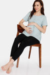 Coucou Maternity Knit Cotton Top - Quiet Green — thumbnail 4