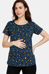 Coucou Bamboo Cotton Maternity Top With Discreet Feeding - Teal — thumbnail 2