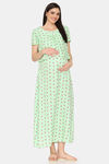 Coucou Maternity Woven Full Length Nightdress With Front Zipper And Discreet Feeding - Limecream — thumbnail 4