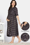 Coucou Maternity Woven Mid Calf Length Loungewear Dress With Front Open Button - Mink — thumbnail 1