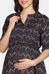 Coucou Maternity Woven Mid Calf Length Loungewear Dress With Front Open Button - Mink — thumbnail 5