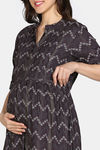 Coucou Maternity Woven Mid Calf Length Loungewear Dress With Front Open Button - Mink — thumbnail 6