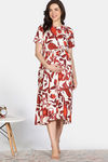Coucou Maternity Woven Mid Calf Length Loungewear Dress With Front Open Button - Maroon — thumbnail 2