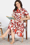 Coucou Maternity Woven Mid Calf Length Loungewear Dress With Front Open Button - Maroon — thumbnail 4