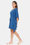 Coucou Knee Length Slip On Poncho With Waist Tie Up - Palace Blue — thumbnail 2