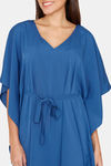 Coucou Knee Length Slip On Poncho With Waist Tie Up - Palace Blue — thumbnail 5