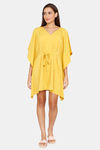 Coucou Knee Length Slip On Poncho With Waist Tie Up - Spicy Musturd — thumbnail 1