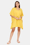 Coucou Knee Length Slip On Poncho With Waist Tie Up - Spicy Musturd — thumbnail 4