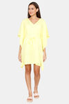 Coucou Knee Length Slip On Poncho With Waist Tie Up - Vibrant Yellow — thumbnail 1