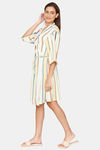 Coucou Above Knee Robe With Tie On - Fusion Coral Stripe — thumbnail 2