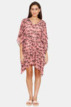 Coucou Knee Length Slip On Printed Poncho With Waist Tie Up - Pink Lemonade — thumbnail 4