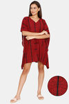 Coucou Knee Length Slip On Printed Poncho With Waist Tie Up - True Red — thumbnail 1