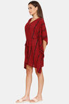 Coucou Knee Length Slip On Printed Poncho With Waist Tie Up - True Red — thumbnail 2