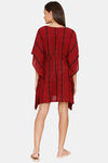 Coucou Knee Length Slip On Printed Poncho With Waist Tie Up - True Red — thumbnail 3