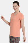 Enamor  Relaxed Fit Cotton Sleep Top - Coral — thumbnail 2