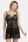 Enamor Padded Wired Lace N Mesh Babydoll - Black — thumbnail 1