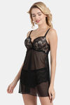 Enamor Padded Wired Lace N Mesh Babydoll - Black — thumbnail 2