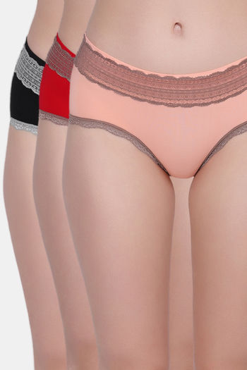 model image of Amour Secret Full Coverage Mid Rise Boyshort Panty (Pack of 3) - Peach Red Black