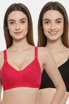 Floret Double Layered  Non Wired 3/4Th Coverage T-Shirt Bra - Black Magenta — thumbnail 1