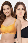 Floret Double Layered  Non Wired Full Coverage Super Support Bra - Marigold Black — thumbnail 1