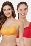Floret Double Layered  Non Wired Full Coverage Super Support Bra - Marigold Red — thumbnail 1