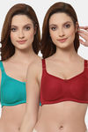 Floret Double Layered  Non Wired Full Coverage Super Support Bra - Merlot Robin Blue — thumbnail 1