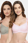 Floret Double Layered  Non Wired Full Coverage Super Support Bra - Pink Iceberg — thumbnail 1