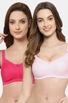 Floret Double Layered  Non Wired Full Coverage Super Support Bra - Pink Magenta — thumbnail 1