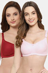 Floret Double Layered  Non Wired Full Coverage Super Support Bra - Pink Merlot — thumbnail 1