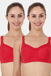 Floret Double Layered  Non Wired Full Coverage Super Support Bra - Red Red — thumbnail 1