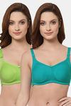 Floret Double Layered  Non Wired Full Coverage Super Support Bra - Robin Blue Lime Green — thumbnail 1