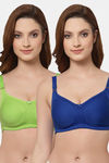 Floret Double Layered  Non Wired Full Coverage Super Support Bra - Royal Blue Lime Green — thumbnail 1