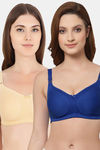Floret Double Layered  Non Wired Full Coverage Super Support Bra - Royal Blue Skin — thumbnail 1