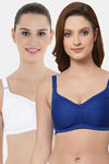 Floret Double Layered  Non Wired Full Coverage Super Support Bra - Royal Blue White — thumbnail 1