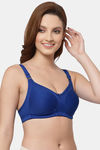 Floret Double Layered  Non Wired Full Coverage Super Support Bra - Royal Blue White — thumbnail 8