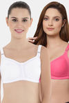 Floret Double Layered  Non Wired Full Coverage Super Support Bra - Tomato White — thumbnail 1