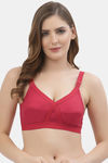 Floret Double Layered  Non Wired Full Coverage Super Support Bra - Magenta Red — thumbnail 2