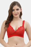 Floret Lightly Lined Non-Wired Full Coverage Lace Bra - Red — thumbnail 1