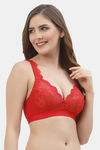 Floret Lightly Lined Non-Wired Full Coverage Lace Bra - Red — thumbnail 4