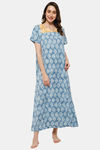 Naidu Hall Cotton Full Length Nightdress - Blue — thumbnail 1
