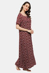 Naidu Hall Cotton Full Length Nightdress - Maroon — thumbnail 3