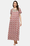 Naidu Hall Cotton Full Length Nightdress - Red — thumbnail 1