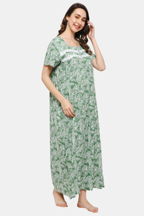 Naidu Hall Cotton Full Length Nightdress - Green — image 2
