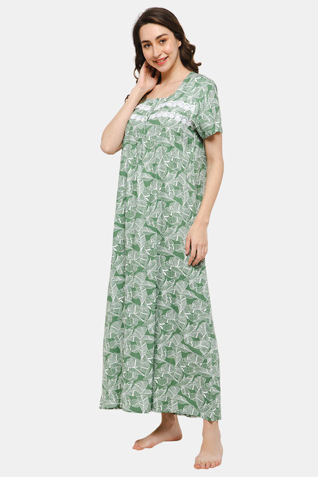 Naidu Hall Cotton Full Length Nightdress - Green — image 3