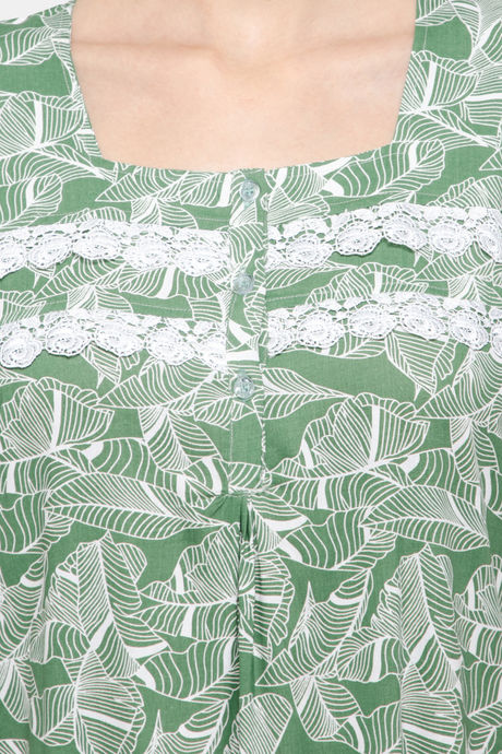 Naidu Hall Cotton Full Length Nightdress - Green — image 6