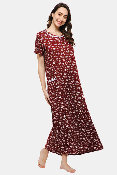 Naidu Hall Cotton Full Length Nightdress - Maroon — image 2