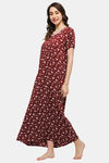 Naidu Hall Cotton Full Length Nightdress - Maroon — thumbnail 3