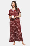 Naidu Hall Cotton Full Length Nightdress - Maroon — thumbnail 5