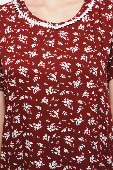 Naidu Hall Cotton Full Length Nightdress - Maroon — image 6